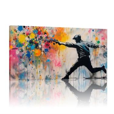 Imagem de Tela de arte de parede, arte de rua doméstica em tela Banksy, impressão de parede de pintura, pôster de parede abstrato, arte de parede em tela colorida - (25 x 50 cm) sem moldura 10 x 20 polegadas