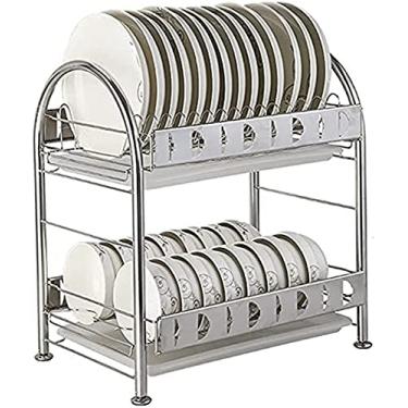 Imagem de Escorredor de louça, balcão de cozinha, dreno, prateleira de cozinha de aço inoxidável, escorredor de pratos de dreno duplo, multifunções para uso doméstico, rack de cozinha, ralo de louça