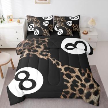 Imagem de Conjunto de cama Y2K Lucky com 8 bolas, estampa de guepardo, solteiro, 7 peças, para crianças, meninas, homens, mulheres, moderno, edredom e lençóis, preto e marrom