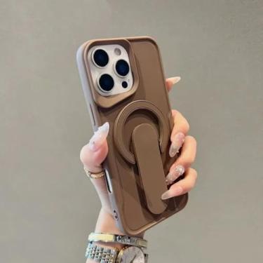 Imagem de Capa de celular com suporte invisível em silicone líquido para iPhone 16 15 14 13 12 11 Pro Max com carregamento sem fio magnético (para iPhone 14/Marrom)