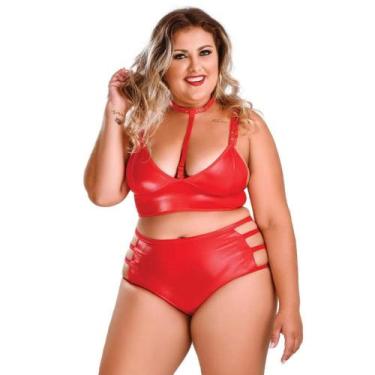 Imagem de Conjunto Hot Pants Plus Size Hot Flowers, Vermelho