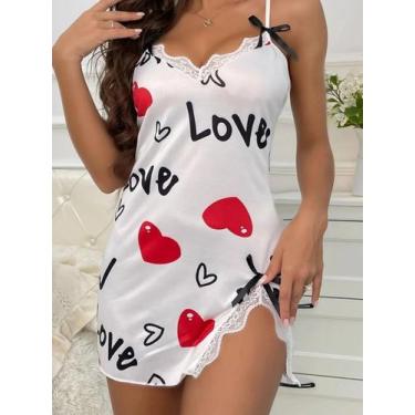 Imagem de Camisola Mini Casual Com Estampa Sexy De Amor Para Mulheres, Sem Costa