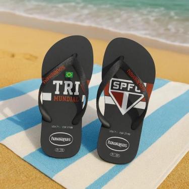 Imagem de Chinelo Havaianas Adulto Infantil Top Times São Paulo Original, Preto,