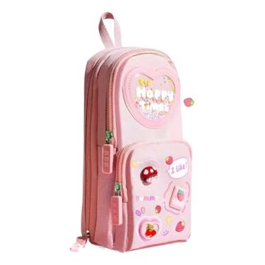 Imagem de Estojo Escolar de Grande Capacidade com 3 Camadas, Compartimentos Múltiplos, 21x11x9.5cm (Rosa)