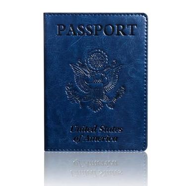 Imagem de Carteira de passaporte essencial para viagem RFID antifurto de couro genuíno porta-cartão de viagem internacional Necessidade de viagem, Azul, Fecho de zíper