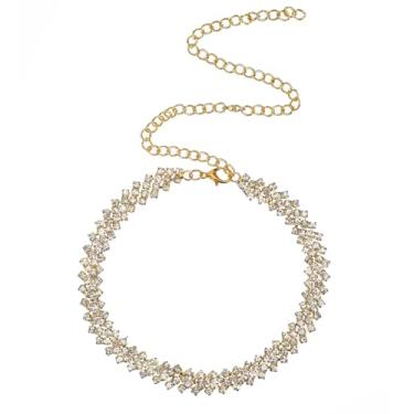 Imagem de Zelphvt Colar de strass dourado, gargantilha para mulheres, colares brilhantes de ouro, colares de gargantilha de diamante para mulheres