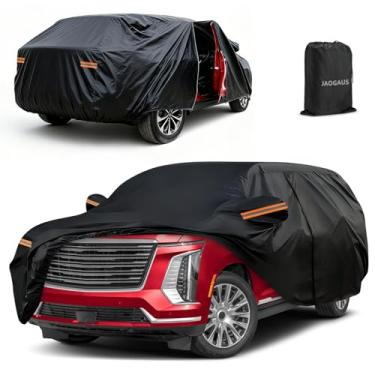 Imagem de Capa de carro SUV para Cadillac Escalade ESV 2007-2020/EXT 2007-2014, capas completas de carro para todos os climas ao ar livre com porta com zíper e faixas à prova de vento, faixa refletiva, capa de