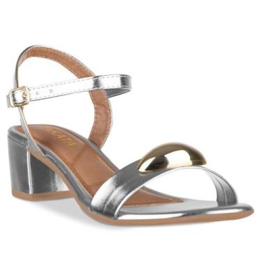 Imagem de Sandalia Feminina Salto Bloco Baixo Metalizada Enfeite Metal Dourado -