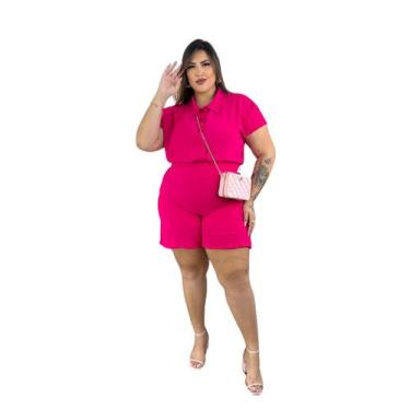 Imagem de Conjunto Feminino Plus Size Blusa com Botões e Bermuda Alfaiataria  Co