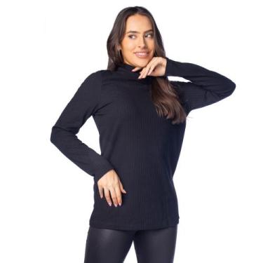 Imagem de Blusa Feminina Giraffe Gola Alta Fenda Lateral Preto, Preto, P
