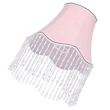 Imagem de Tecido pingente de luz franja abajur acessórios trança abajur abajur com franja renda abajur capa abajur para abajur de cabeceira abajur de franja capa de lâmpada rosa (Color : Pink, Size : 25x25cm