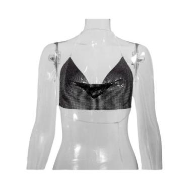 Imagem de Top Cropped Sexy De Lantejoulas Metálicas Para Mulheres, Sem Costas, M