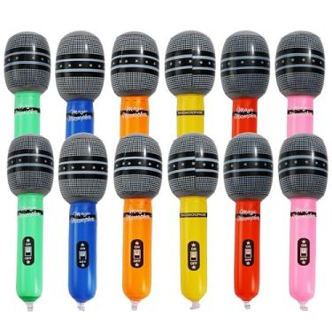 Imagem de Costyleen 12Pcs Inflatable Microphone Party Decorations, 6 Colors Aluminum Foil Fake Mic Props, 8.66x1.97in Bulk Photo Booth Backdrop Decor for Karaoke Concert DJ Holiday Musical Party Supplies