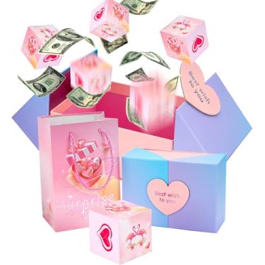 Imagem de Voeveca Caixa de presente surpresa para dinheiro, caixas de presente dobráveis, caixa de presente surpresa de melhor desejo explosão de coração para aniversário, dia dos namorados, dia das mães (rosa