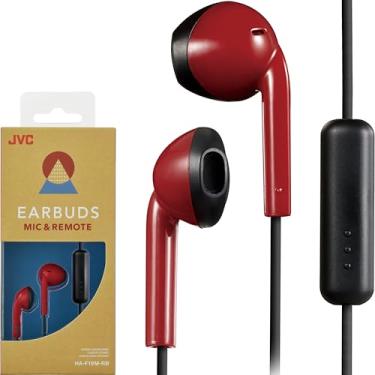 Imagem de JVC Fones de ouvido retrô à prova de suor e respingos vermelho e preto com microfone e controle remoto HAF19MRB