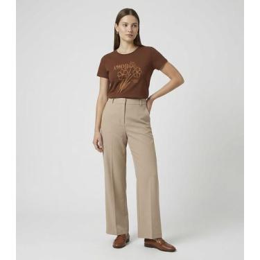 Imagem de Blusa Feminina Manga Curta Estampada Select Marrom, G, Marrom