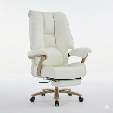 Imagem de EXCEBET Cadeira executiva de escritório grande e alta com apoio para os pés, capacidade de 181 kg, ergonômica, cadeira de escritório de encosto alto com suporte lombar, cadeiras de couro PU branco