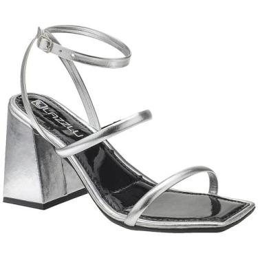 Imagem de Sandália Feminina Salto Quadrado Bloco Grosso Brilho Lazzlu Cor:PrataT