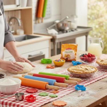 Imagem de Rolo De Massa 50cm Silicone Com Cabo Madeira Colorido Uso - Taira Home