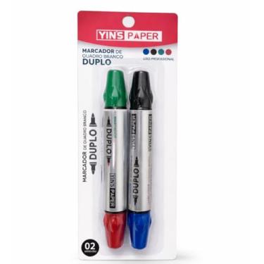 Imagem de Marcador de Quadro Branco Duplo, Caneta com Duas Pontas, 4 Cores (Verde, Vermelho, Preto, Azul), Uso Profissional, 2 Unidades
