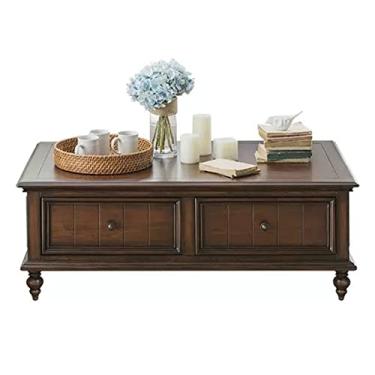 Imagem de x3anggyt5 Mesa de centro clássica de madeira com gaveta, mesa de centro retangular de 126 cm em nogueira preta, mesa de centro retrô para sala de estar/escritório