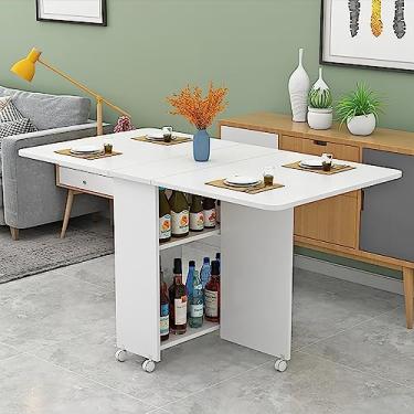 Imagem de Mesa de jantar dobrável móvel, mesa de jantar versátil com 6/8 rodas e 2 prateleiras de armazenamento, mesa de jantar para economia de espaço pequeno para cozinha, sala de estar (cor: C