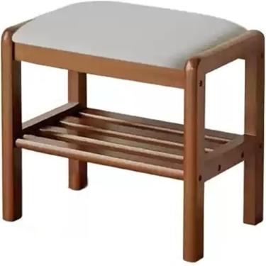 Imagem de Banco de madeira maciça com prateleira de armazenamento, sapateira para porta da frente, organizador de sapatos pequeno para entrada, sala de estar, corredor (45 cm, cinza)