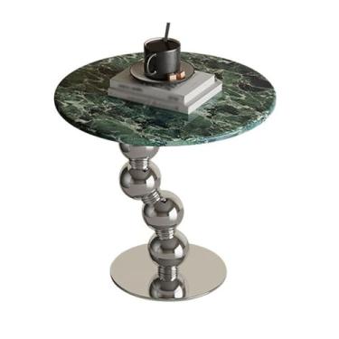 Imagem de Mesa lateral de mármore moderna minimalista pequena base redonda com acabamento espelhado sala de estar sofá canto simples (verde, pequeno)