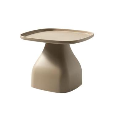 Imagem de Mesa de canto quadrada mesa de centro simples personalidade quarto mesa de chá criativa sala de estar mesa lateral mesa de varanda ao ar livre mesa lateral (cor: cinza) (marrom)
