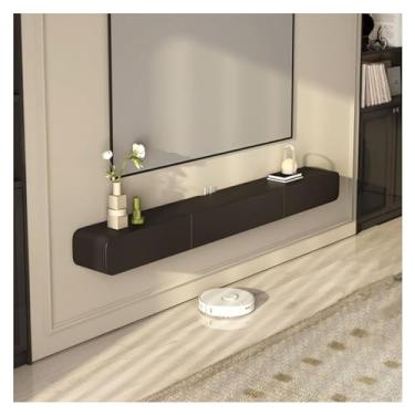 Imagem de Suporte de TV flutuante de madeira para console de mídia com armário de armazenamento de mídia e duas gavetas, moderno centro de entretenimento para televisão com economia de espaço, decoração para