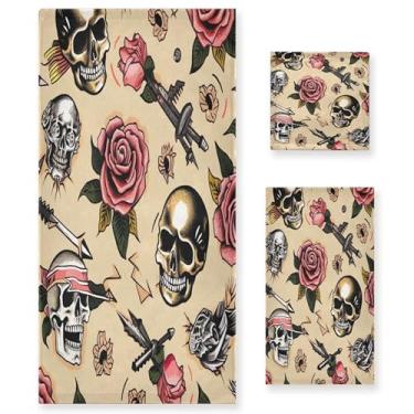 Imagem de xigua Old School Tattoo Conjunto de toalhas de banheiro absorvente macio 3 peças toalha de banho toalha de mão toalhas decorativas para banheiro, academia, hotel, praia, piscina