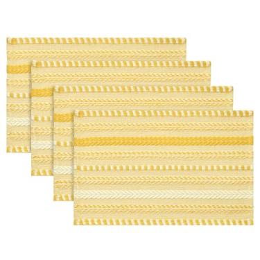 Imagem de Artoid Mode Jogo americano amarelo com listras trançadas trançadas, conjunto de tapetes de mesa sazonais de 4,30 x 45,7 cm para festas e cozinhas, decoração de jantar
