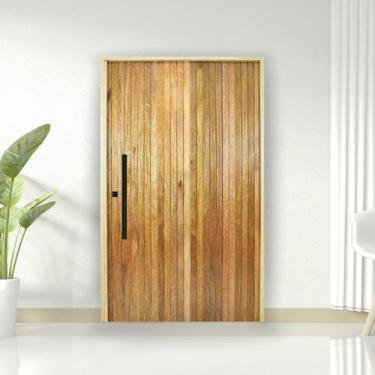 Imagem de Porta Pivotante Ripada Cedro Batente 14 Puxador Tubo 120 X 210 Abertur