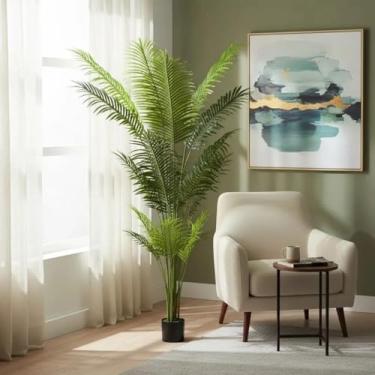 Imagem de Palmeira Areca Artificial Para Decoração Sala Árvore Real Toque Com 1,80m, Plantas para Decoração de Casa, Escritório, Sala De Estar, Plantas Artificiais toque realista (com Vaso de Apoio),Paisagismo.