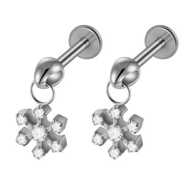 Imagem de 2 peças de pingente de coração e lua borboleta Labret Piercing G23 titânio zircão embutido 16 g brincos tragus cartilagem delicada hélice concha lóbulo lábio monroe piercing joias (pingente de