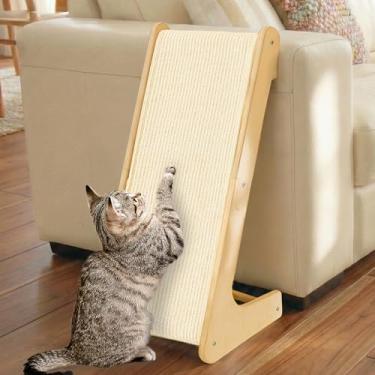 Imagem de PETKARAY Arranhador para gatos em forma de L, rampa de sisal para arranhar, almofada vertical para gatos internos, protetor de móveis de 64 cm com erva de gato, branco