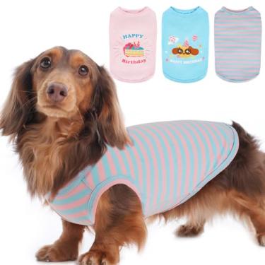 Imagem de Pacote com 3 camisetas para cães pequenos, aniversário, sem mangas, leve, sem mangas, respirável e de secagem rápida para viagens, lindas roupas para fotos de festa (rosa e azul, GG)