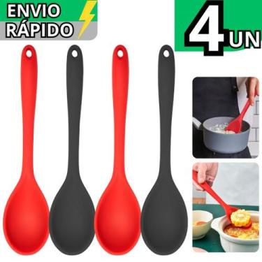 Imagem de Kit 4 Colher de Silicone Resistente Redonda 27Cm Grande Preparo Arroz 