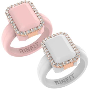 Imagem de Rinfit Aliança de casamento feminina de silicone - anéis de compromisso para ela - corte esmeralda com zircônia cúbica - design patenteado, Size 8, Silicone, Zircônia cúbica