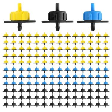 Imagem de CONEHOY 240 unidades de emissores de irrigação por gotejamento sistema de irrigação por gotejamento 1/2 GPH, 1 GPH, 2 GPH por hora, sprinklers de compensação de pressão para rega, 3 tamanhos 3 cores