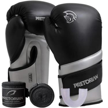 Imagem de Luva Muay Thai Boxe Kickboxing Elite Preto/Prata + Bandagem + Protetor