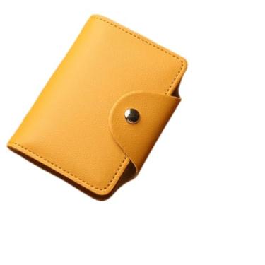 Imagem de Carteira compacta para cartão de crédito com janela de identidade para homens e mulheres com 26 compartimentos para cartão, Amarelo, Simplicidade moderna