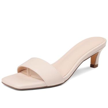 Imagem de Uacllcau Sandálias femininas de salto quadrado, bico aberto, salto gatinho para mulheres, sem cadarço, confortável, salto baixo, sapatos sociais casuais verão, Nude., 38