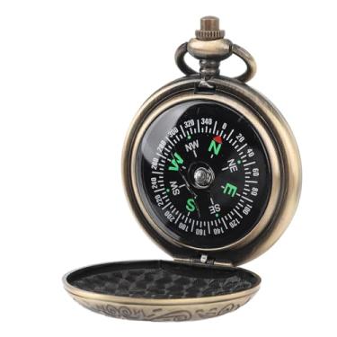 Imagem de Bússola rotativa luminosa vintage, capa flip de metal, bússola de bolso antigo, compacta, leve, acampamento, caminhada, mapeamento com cordão, para atividades ao ar livre
