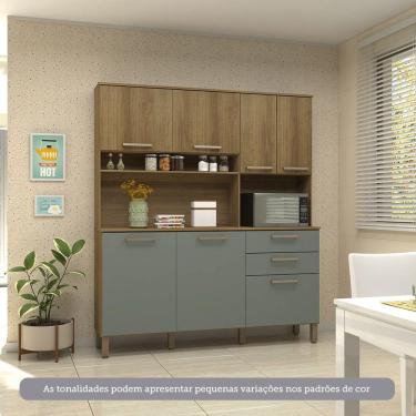 Imagem de Cozinha Compacta 7 Portas E 2 Gavetas Com Tampo Luciane Móveis Carvalho Avelã Cinza Supremo
