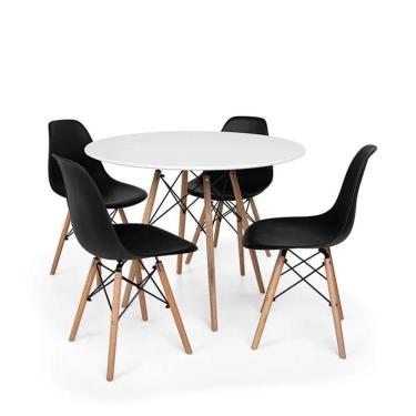 Imagem de Kit Mesa Eames 90 Cm Branco 4 Cadeiras Eiffel Dsw Preto