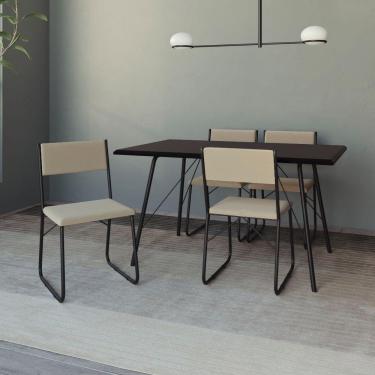 Imagem de Mesa Jantar Tampo Preto Com 4 Cadeiras Angra Preta E Bege
