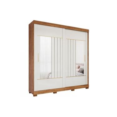 Imagem de Guarda Roupa Casal 2 Portas De Correr ( 2 C- Espelho) E 3 Gavetas C- Pés Ayla Cinamomo-off White - Panan