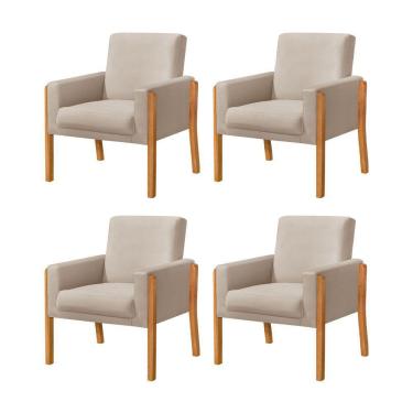 Imagem de Kit 4 Poltronas Sala De Espera Pés Em Madeira Santorini Veludo Bege - Bege