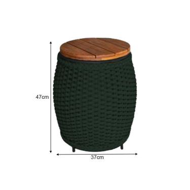 Imagem de Puff Mesa Garden Em Corda Náutica Base Em Alumínio Preta E Tampo Em Madeira Verde Musgo - Cor: Verde